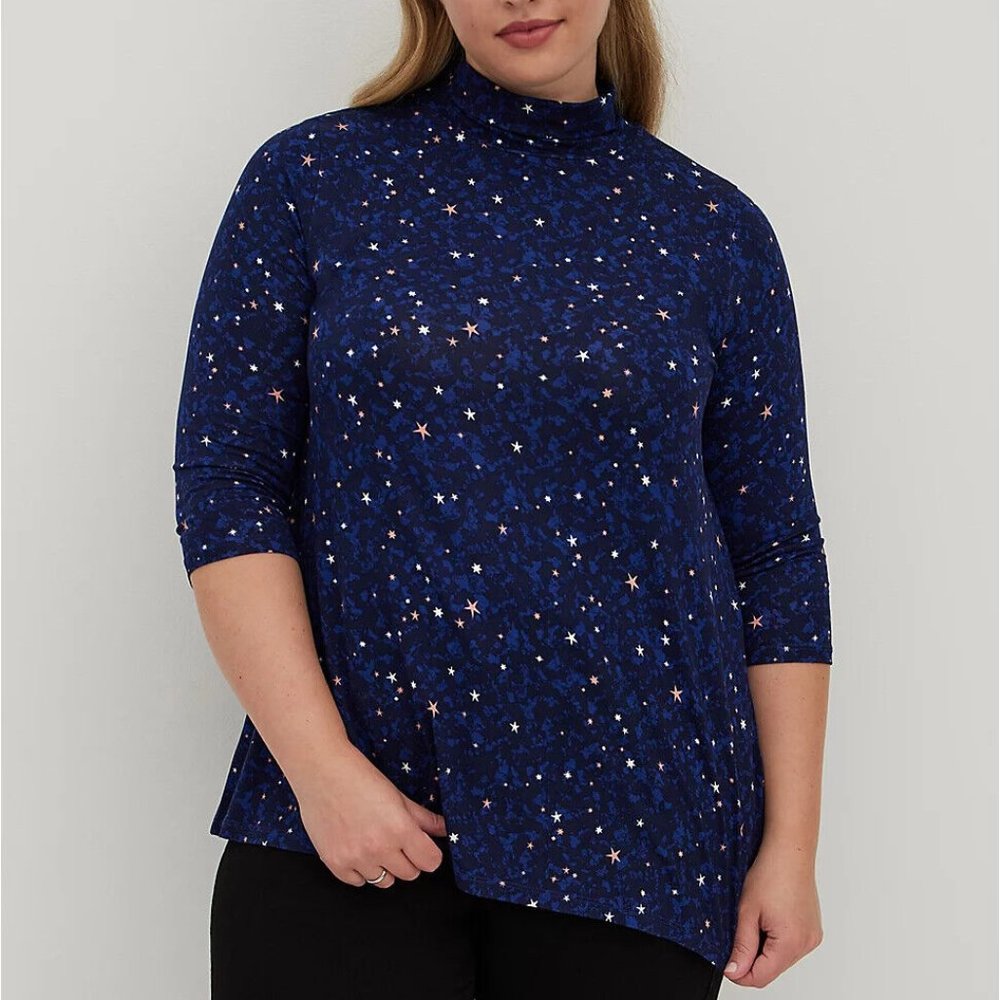 Torrid 3X Galaxy Blue Swing Mock Neck Tunic Swing Top (22-24) Plus